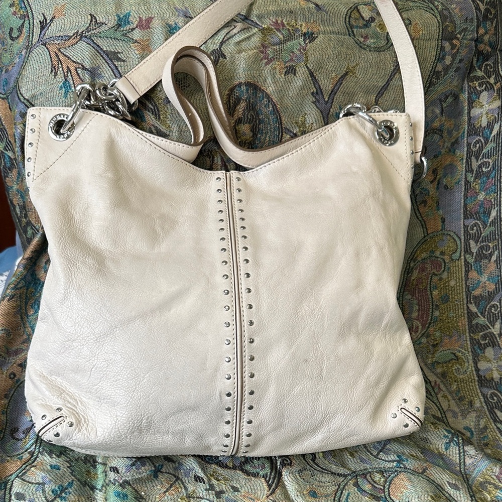 Michael Kors Cream Shoulder Bag with Silver Accents